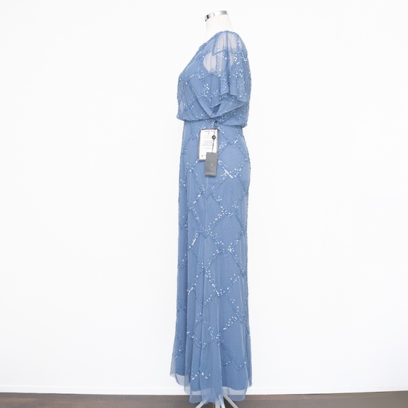 Adrianna Papell -  Beaded Blouson Gown With Flutter Sleeves - Picture 6 of 15